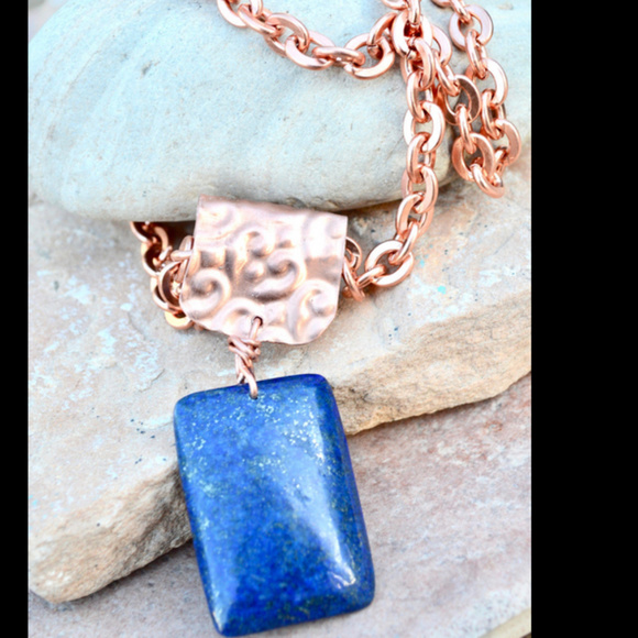 Conceptual Subculture Other - Lapis Lazuli Heavy Chain Dog Tag Pendant Copper